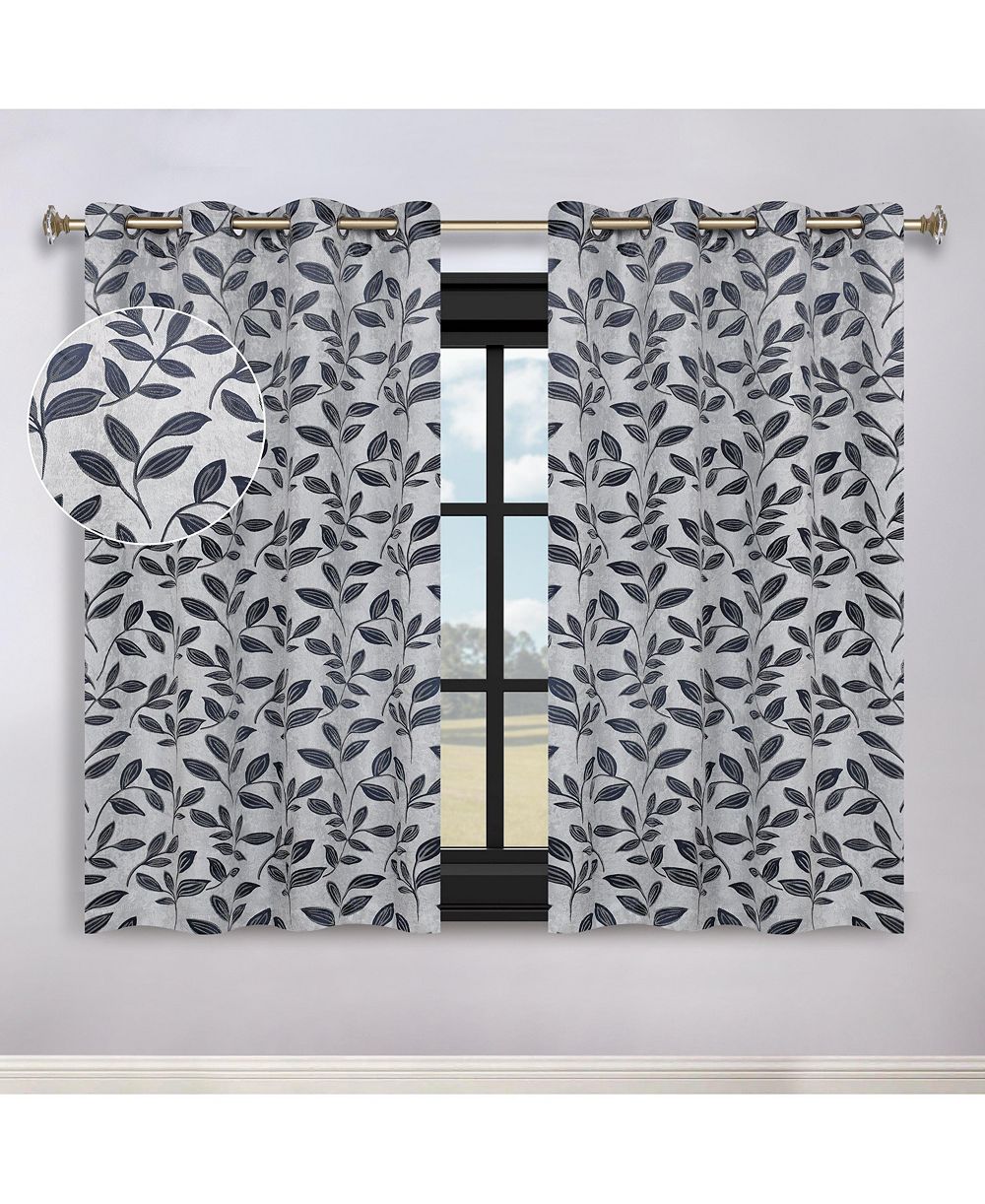Leaves Semi Blackout Grommet Washable Room Darkening Curtains, Set of 2