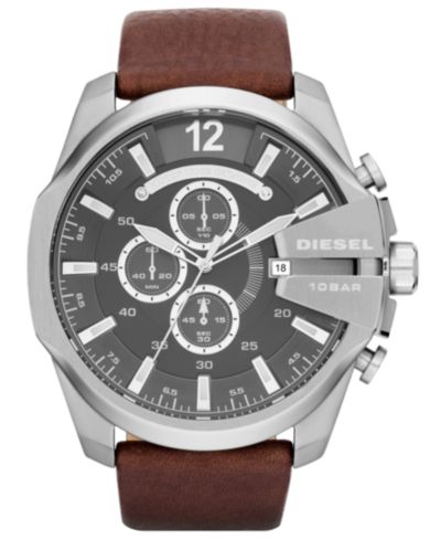 Мужские часы Diesel Chronograph Mega Chief с кожаным ремешком