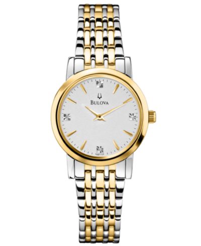 Bulova Женские Diamond Accent Two-Tone Stainless Steel Bracelet Watch 30mm 98P115