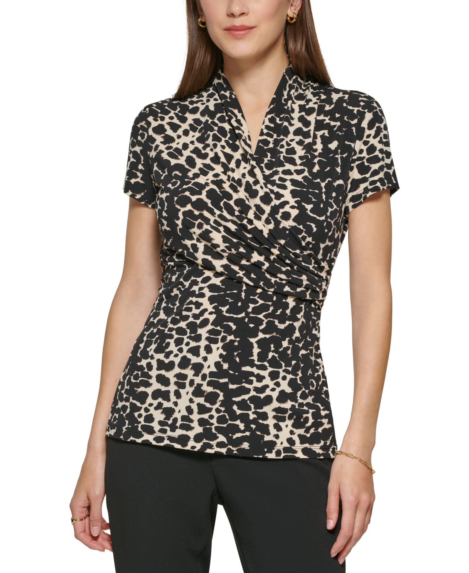 DKNY Petite Animal-Print Draped Surplice Blouse, Created for Macy's
