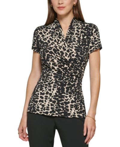 DKNY Petite блузка с draped surplice принтом animal-print