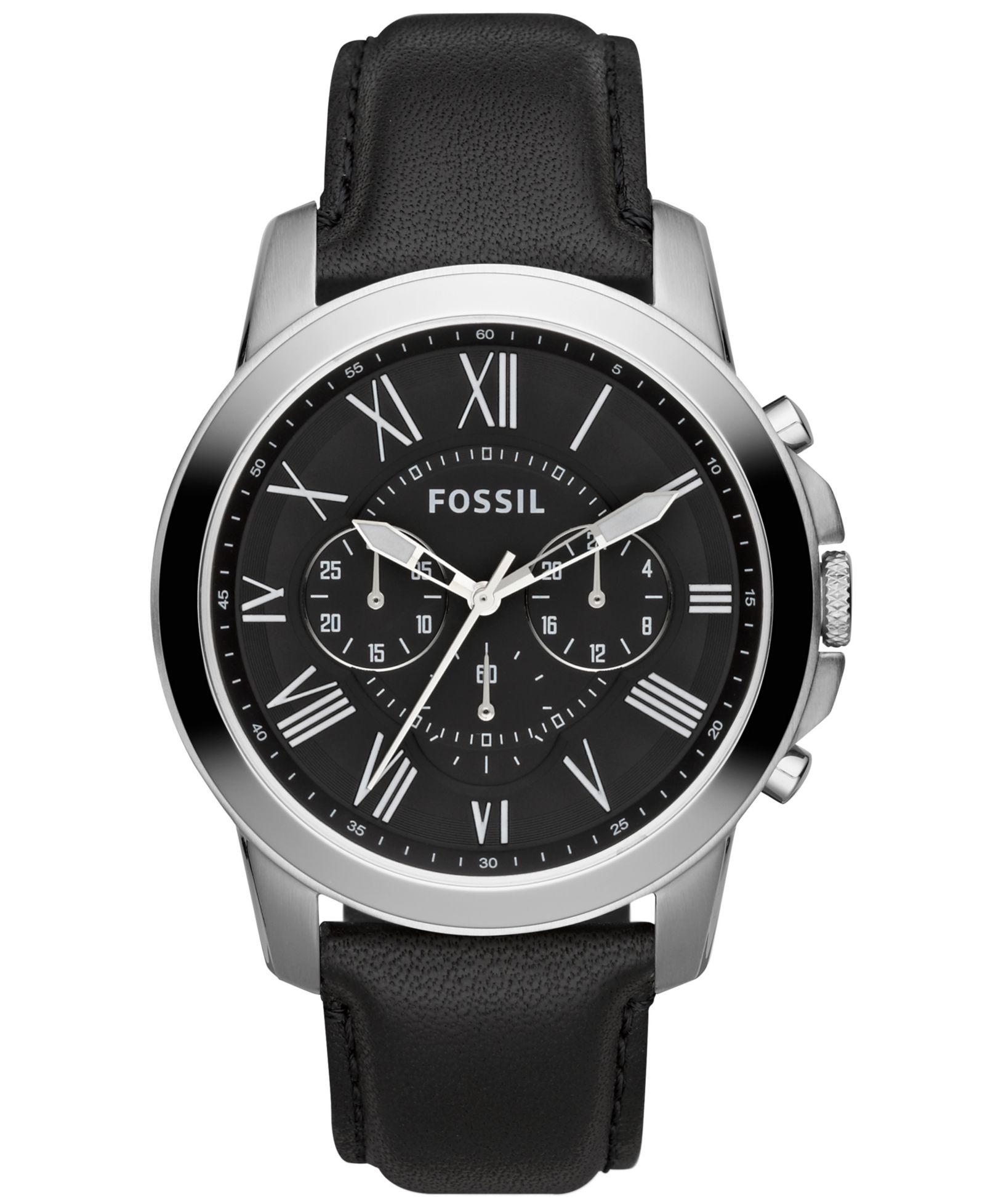 Мужские часы Fossil Chronograph Grant Black Leather Strap 44mm FS4812