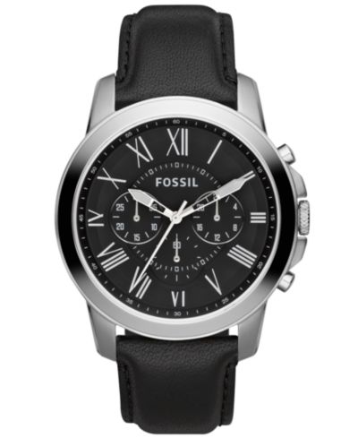 Мужские часы Fossil Chronograph Grant Black Leather Strap 44mm FS4812