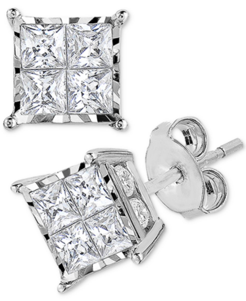 TruMiracle™ Diamond Princess Cluster Stud Earrings (1/2 ct. t.w.) in 14k White or Rose Gold