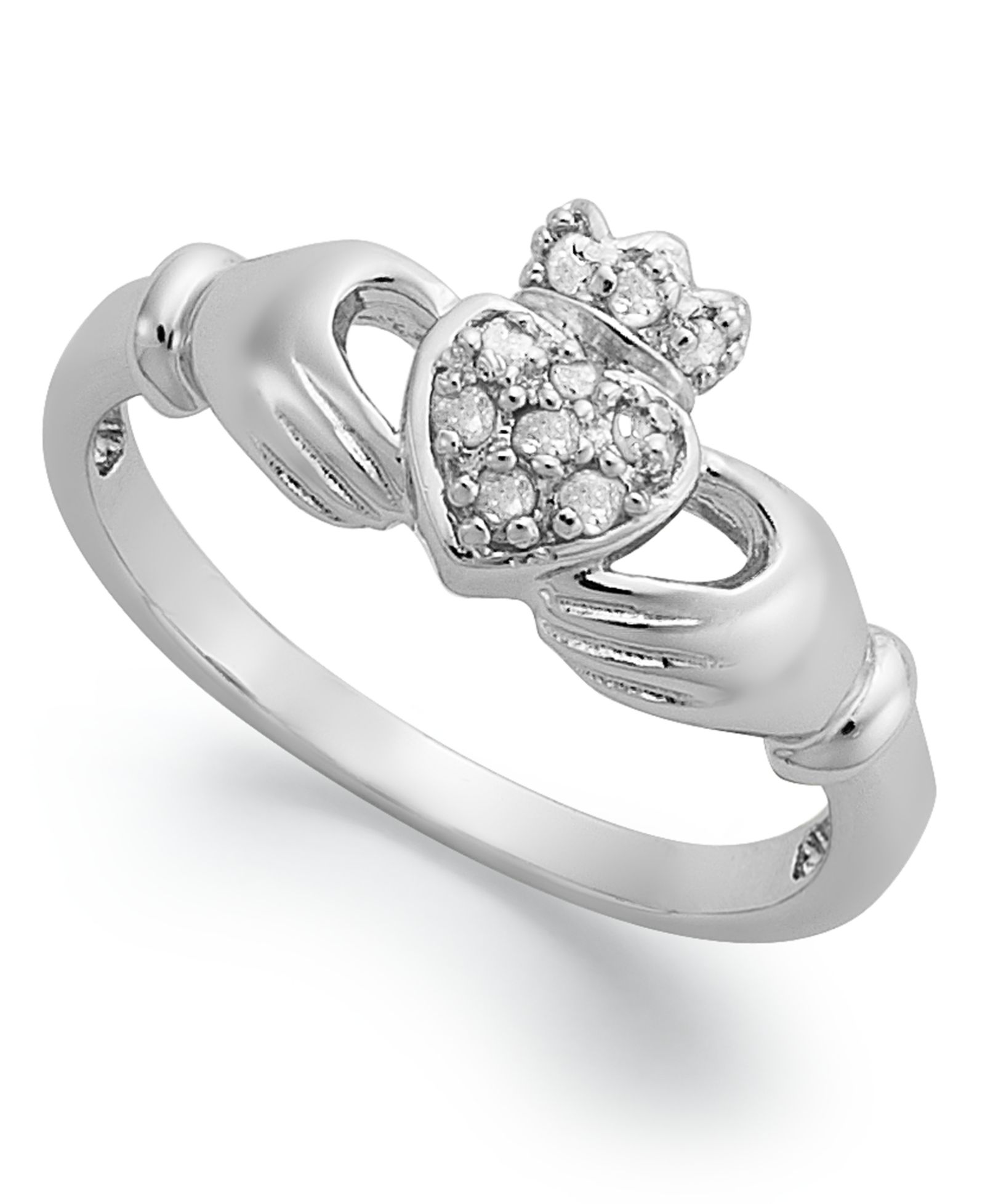 Кольцо с бриллиантом Claddagh из стерлингового серебра (1/10 ct. t.w.)