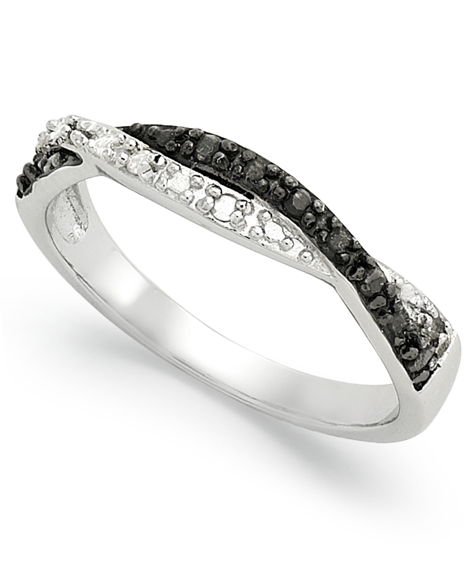 Кольцо с черными и белыми бриллиантами из стерлингового серебра (1/10 ct. t.w.)
