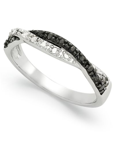 Black and White Diamond Weave Ring in Sterling Silver (1/10 ct. t.w.)