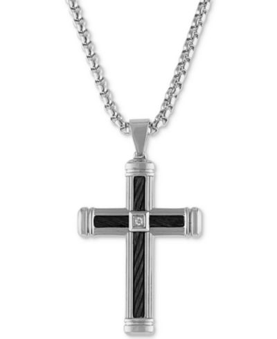 Мужское ювелирное украшение Esquire Diamond Accent Cross 22" кулон из нержавеющей стали и черного ионного покрытия