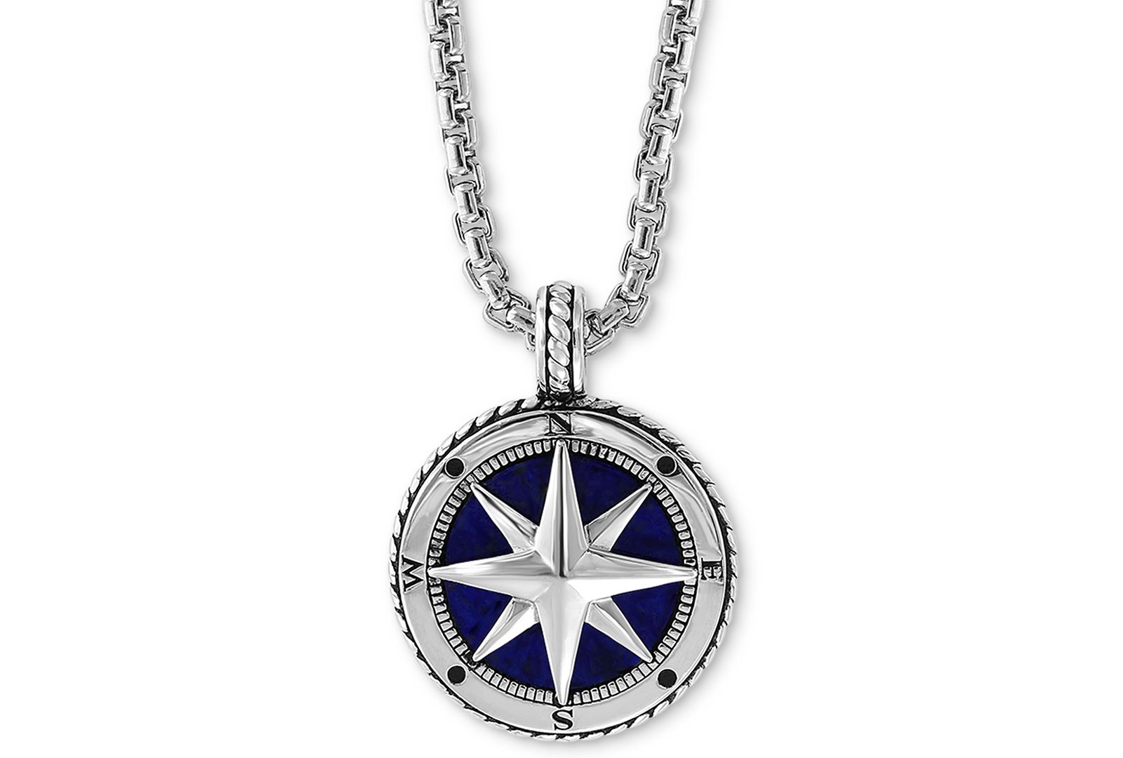 Подвеска-кулон EFFY® Men's Lapis Lazuli (14-1/2mm) Compass 22" из стерлингового серебра