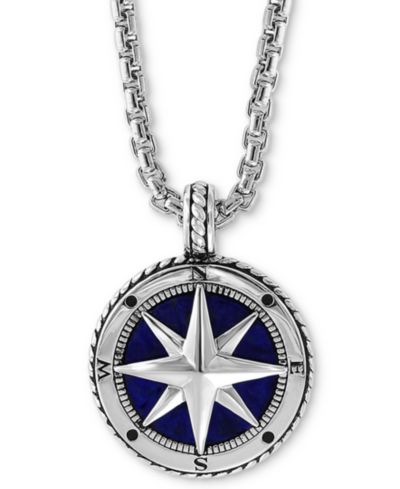 Подвеска-кулон EFFY® Men's Lapis Lazuli (14-1/2mm) Compass 22" из стерлингового серебра
