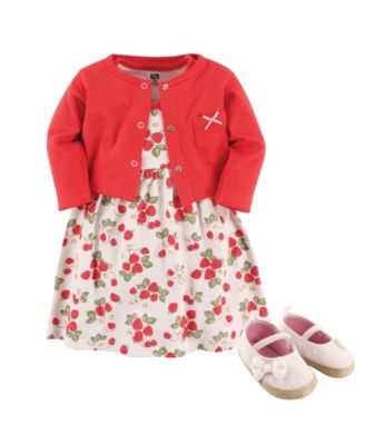 Hudson Baby Baby Girls Hudson Cotton Dress, Cardigan and Shoe Set