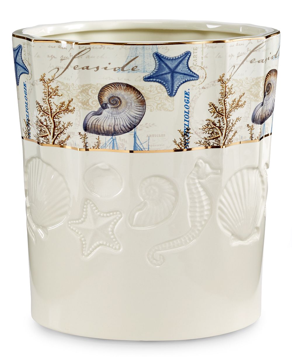 Avanti Antigua Starfish & Seashells Ceramic Wastebasket