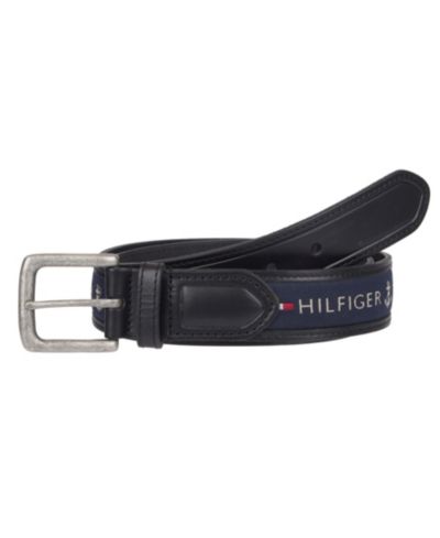 35MM Tommy Hilfiger Men's Tri-Color Ribbon Inlay Leather Belt