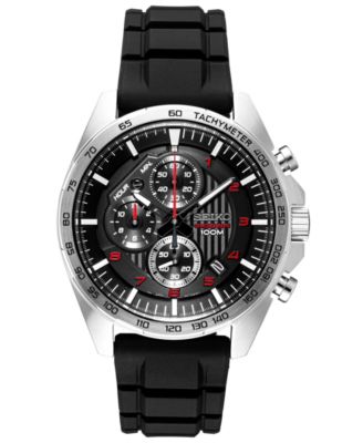 Мужские часы Seiko Chronograph Black Silicone Strap 43.9mm