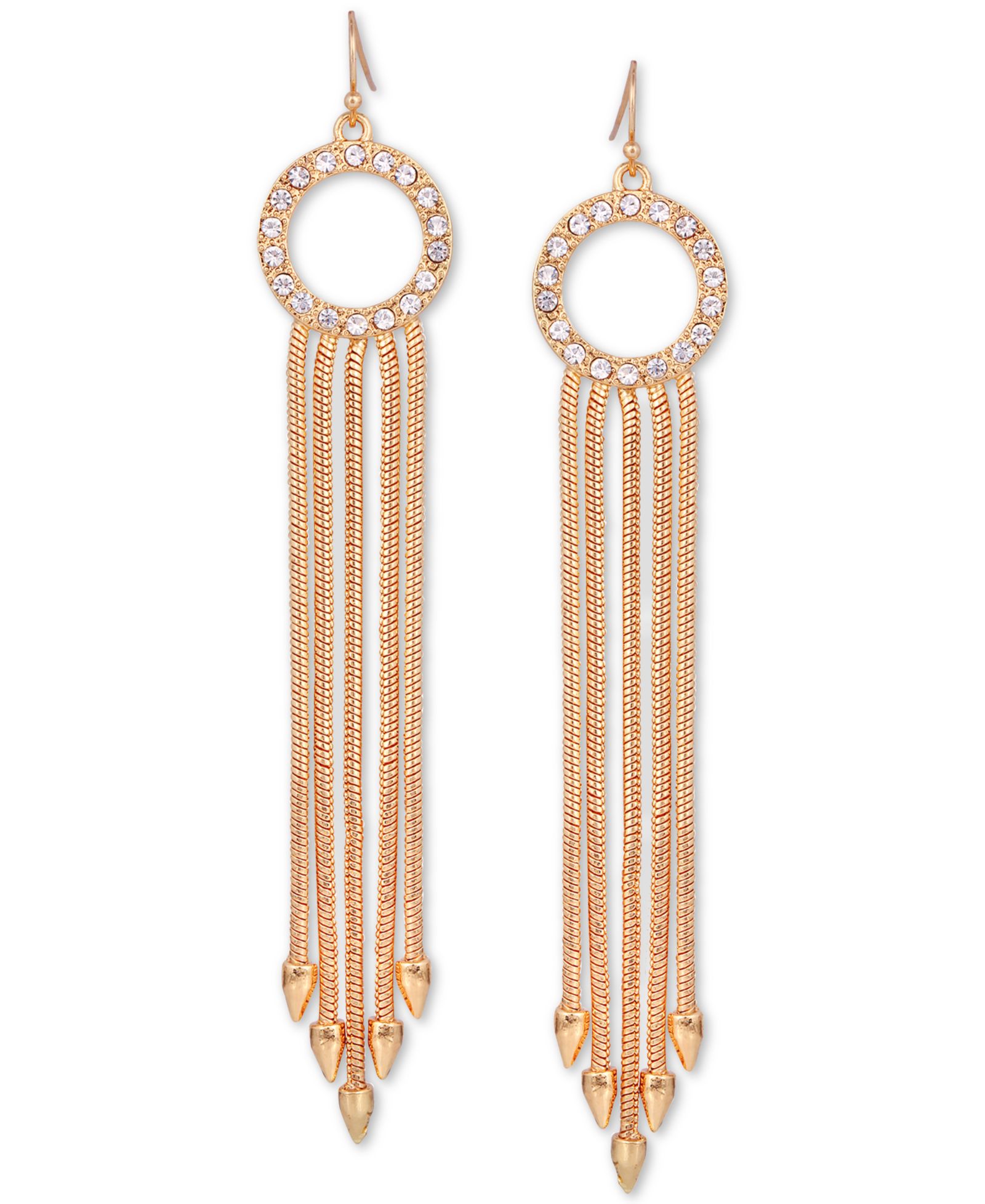 GUESS Gold-Tone Pavé Circle & Multi-Chain Drop Earrings