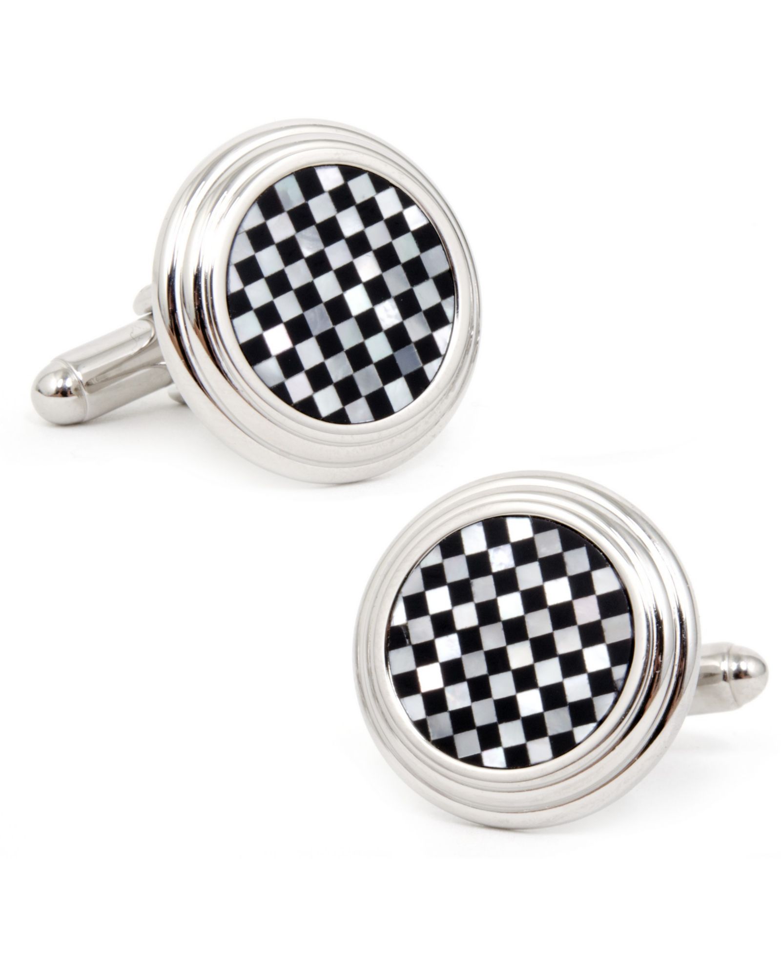 Запонки Onyx and Mother of Pearl Checker Step