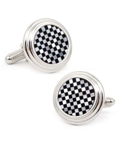 Запонки Onyx and Mother of Pearl Checker Step