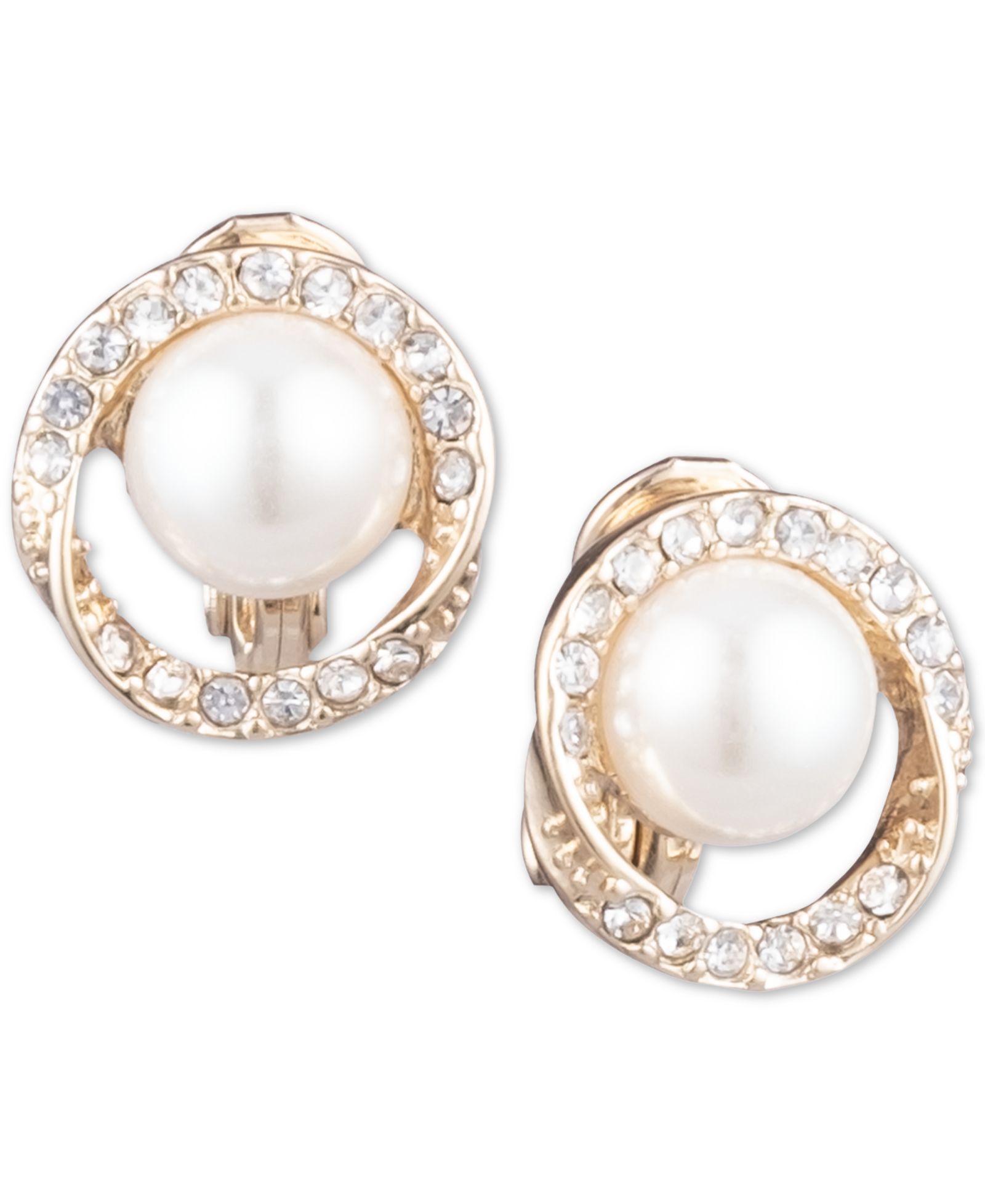 Серьги-клипсы Anne Klein Gold-Tone Pavé & Imitation Pearl Halo E-Z Comfort