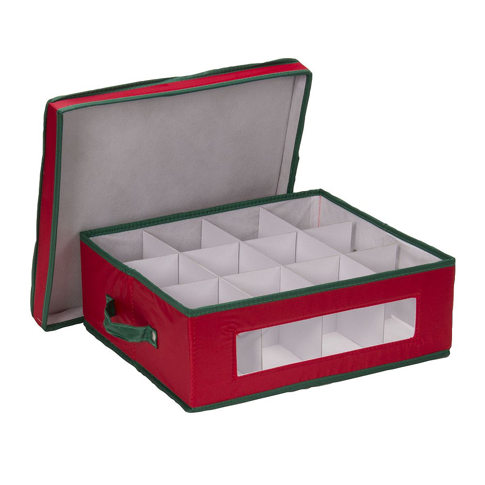 Household Essentials Holiday China Cup Storage Box, Windowed with Side Handles, Trim