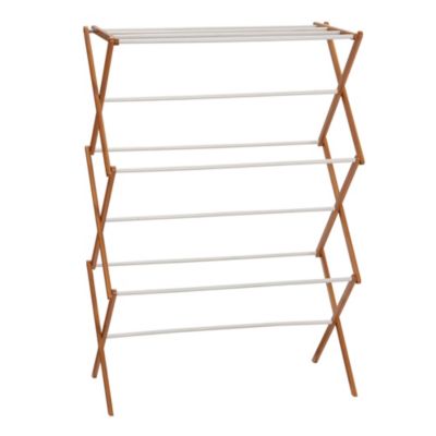 Household Essentials Bamboo and Metal Wall Mount Extendable Drying Rack