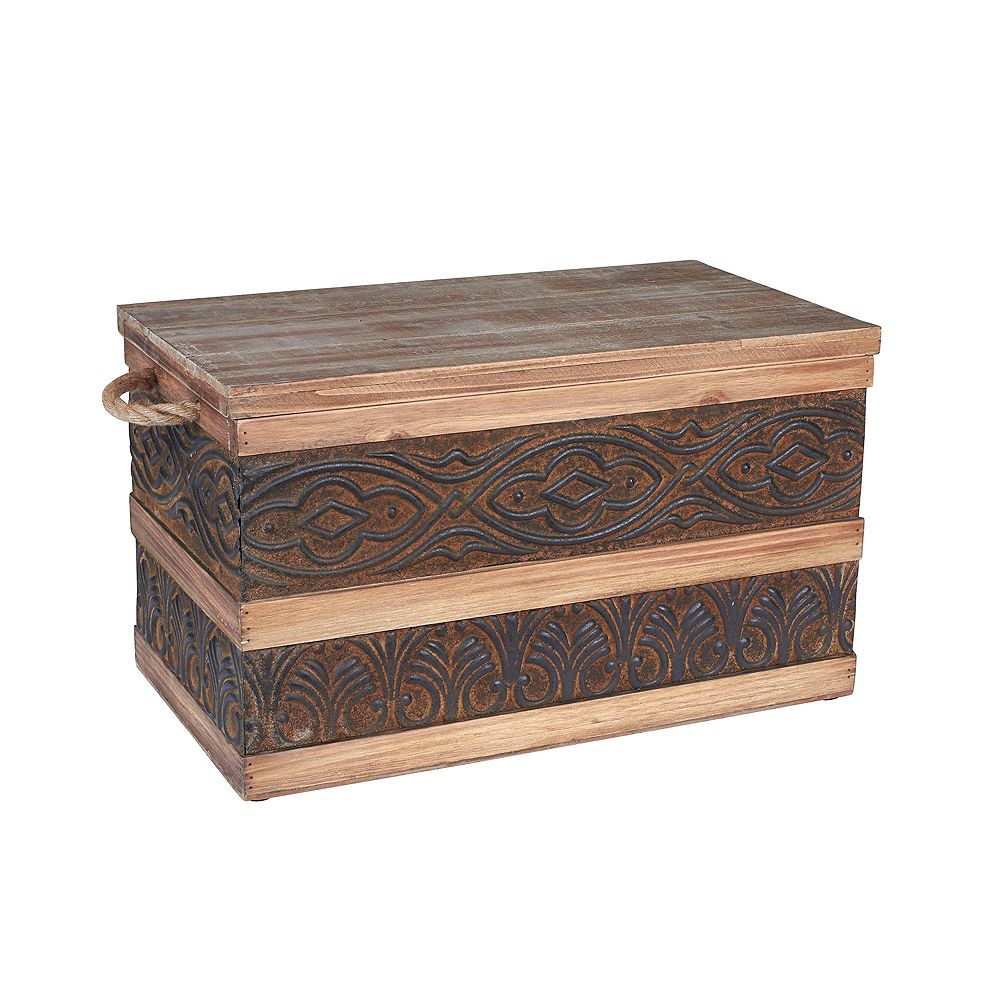 Household Essentials Decorative Trunk, Embossed Metal, Chinese Fir Wood