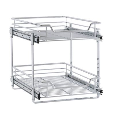 Household Essentials Glidez 14.5" W Steel Pull-Out Basket Storage Organizer, 2-Tier Design, Chrome