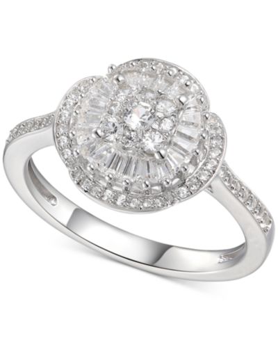 Кольцо с кубическим цирконием Baguette Cluster Halo в Sterling Silver