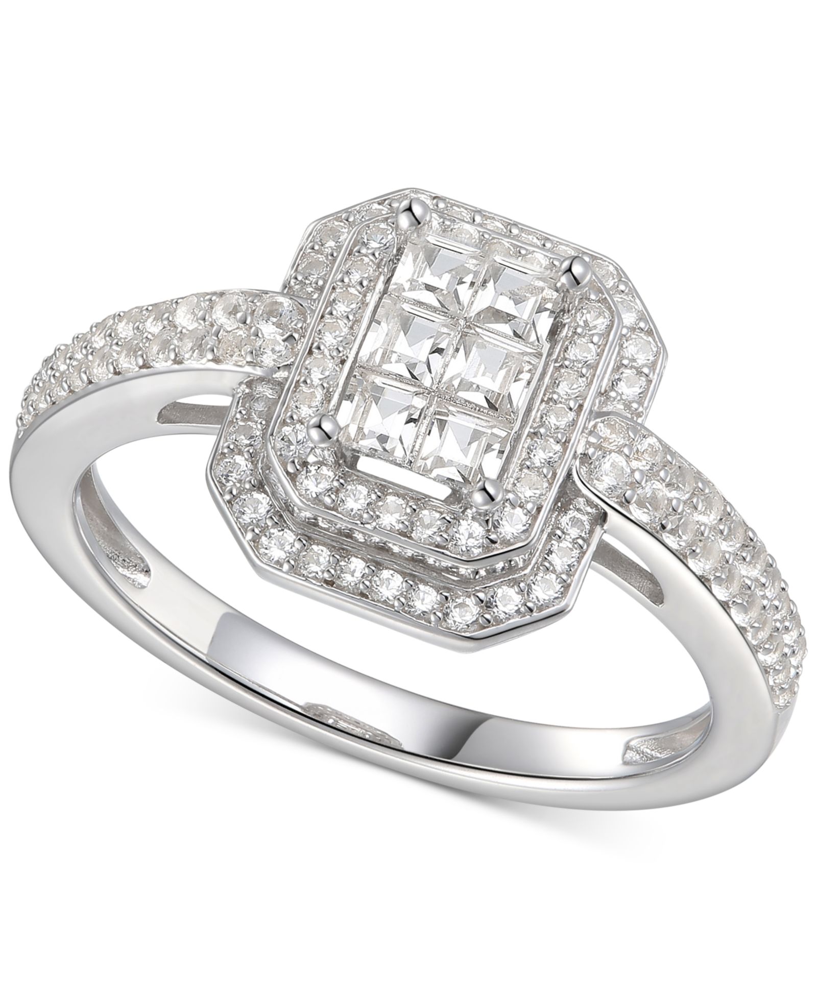 Кольцо Cubic Zirconia Square Cluster Double Halo Sterling Silver