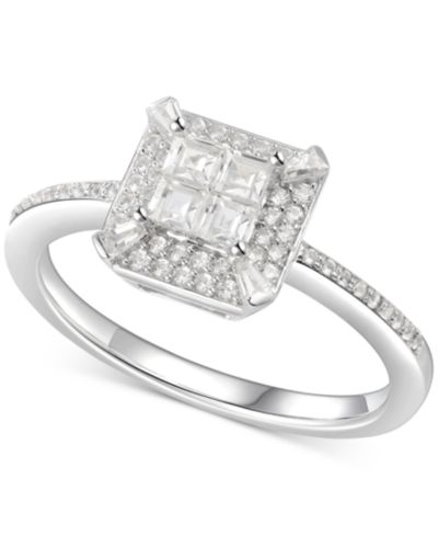 Кольцо с квадратным кластером Cubic Zirconia Halo в стерлинговом серебре