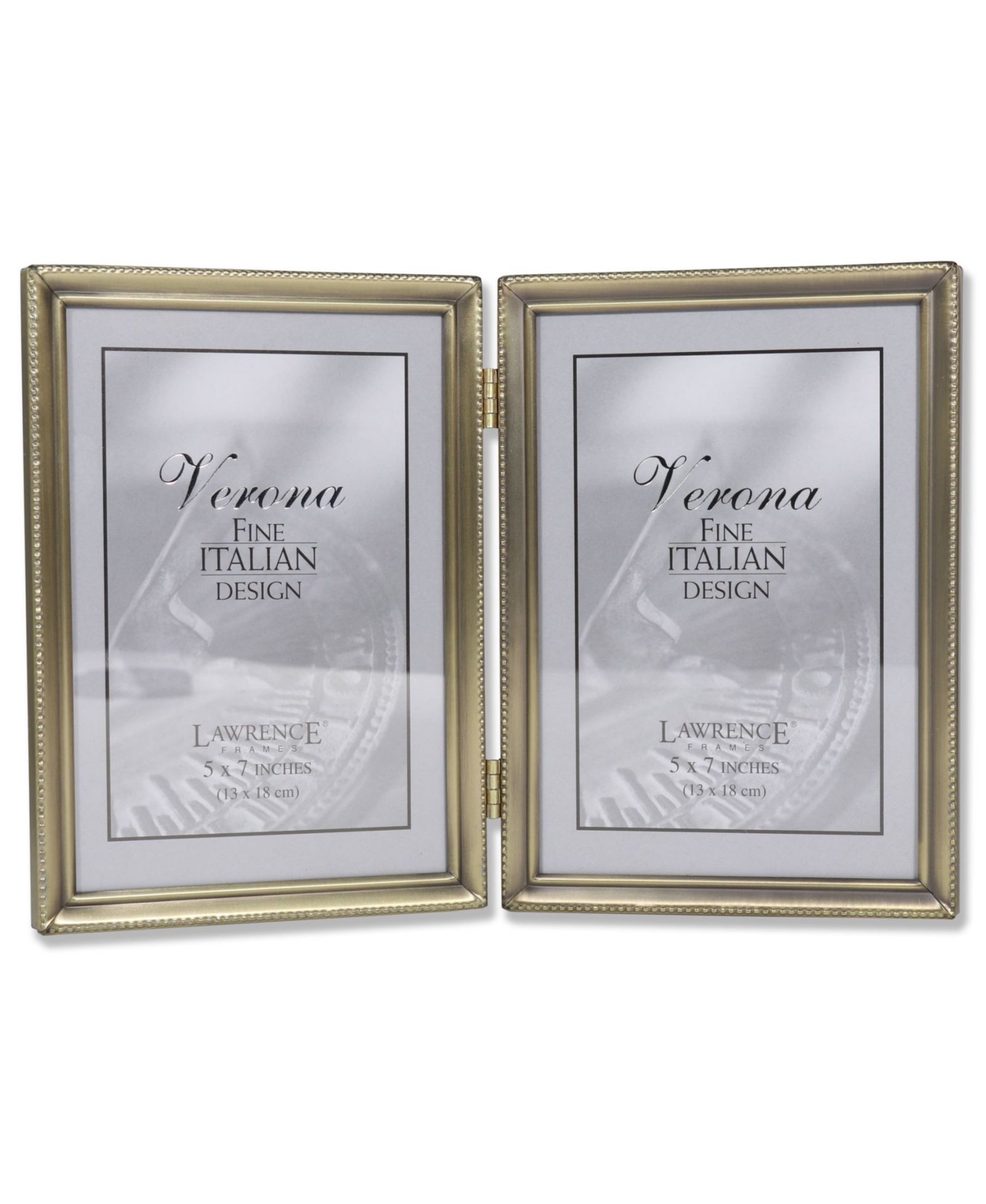 Двойная фоторамка Lawrence Frames Antique Brass Hinged Bead Border Design 5" x 7"