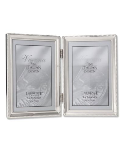 Lawrence Frames Polished Silver Plate Hinged Double Picture Frame - Bead Border Design - 4" x 6"