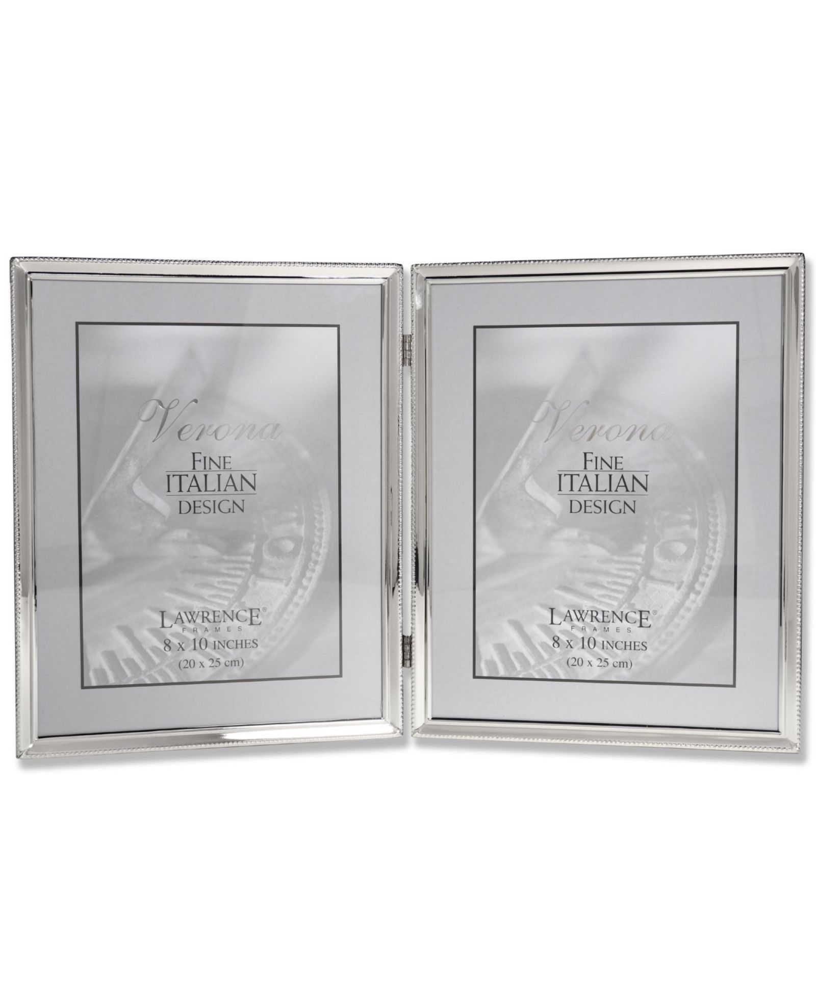Lawrence Frames Polished Silver Plate Hinged Double Picture Frame - Bead Border Design - 8" x 10"