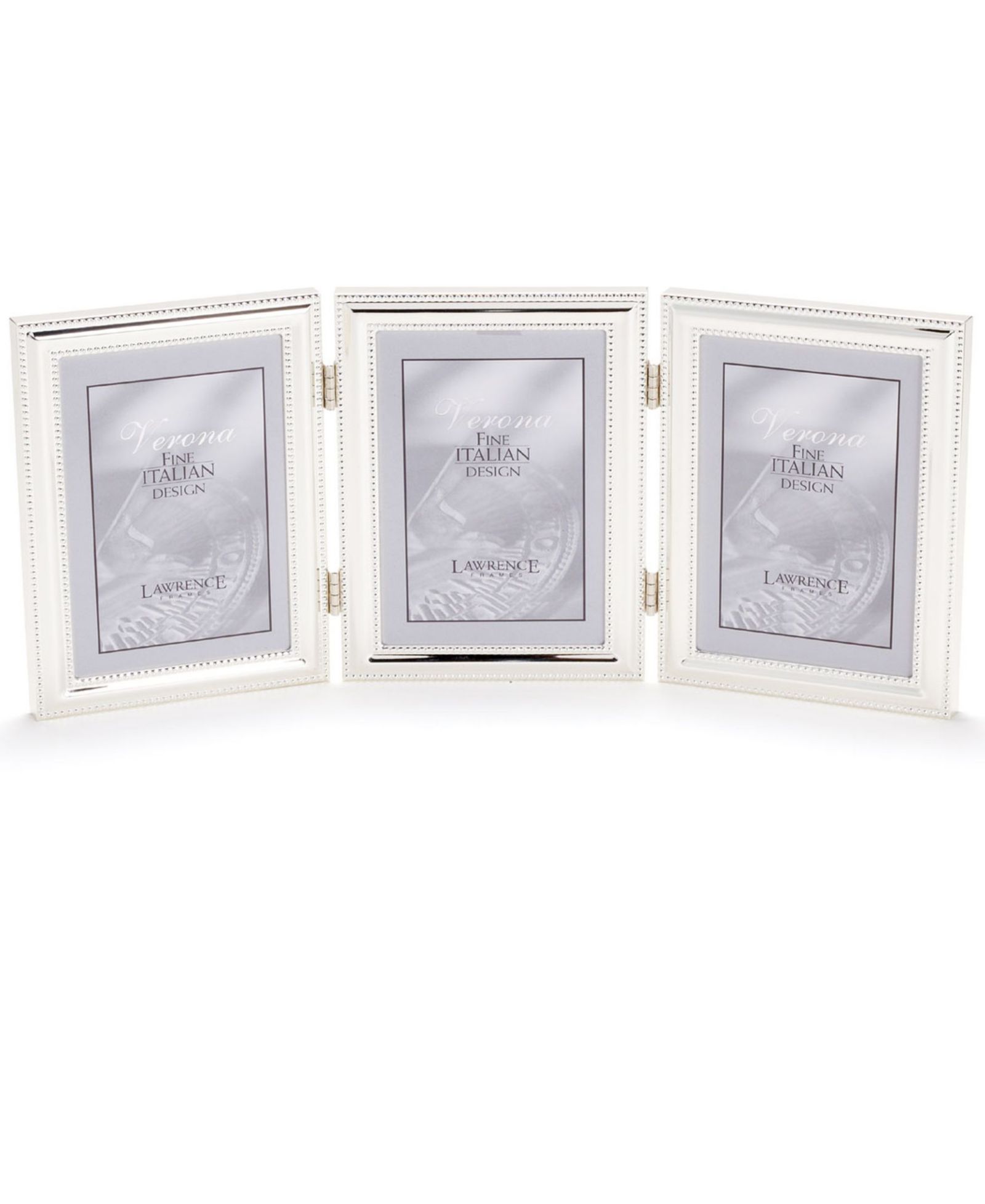 Lawrence Frames 510745T Silver Plated Double Bead Hinged Triple Picture Frame - 4" x 5"