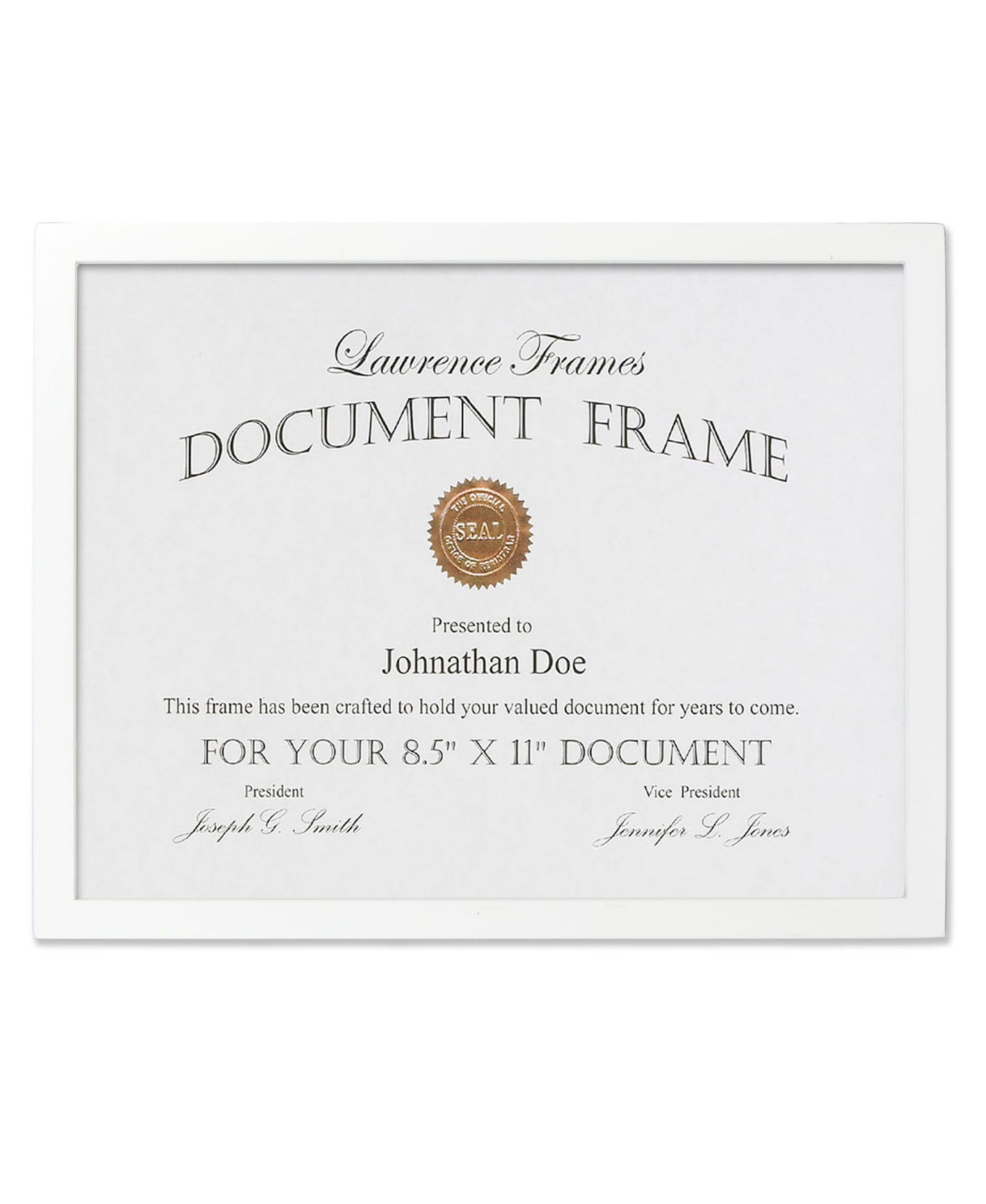 Рамка для сертификата и фото Lawrence Frames White Wood, Gallery Collection, 8.5" x 11"