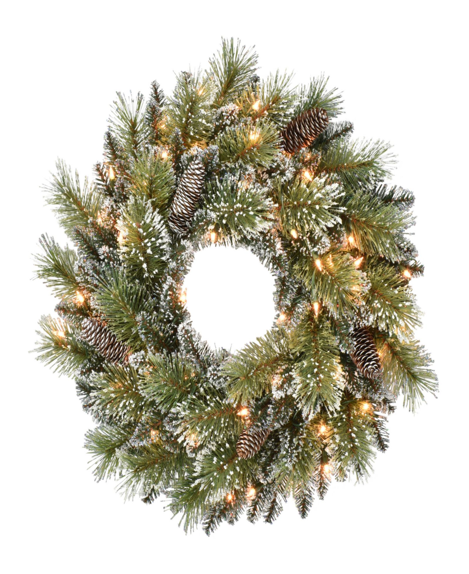 Puleo International 24 inch Prelit Premium Decorated wreath with 50 Clear Incandescent Lights
