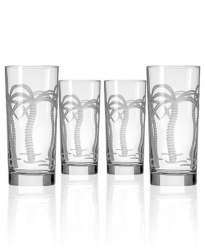Rolf Glass Palm Tree Cooler Highball Glass 15oz - Set of 4 Glasses