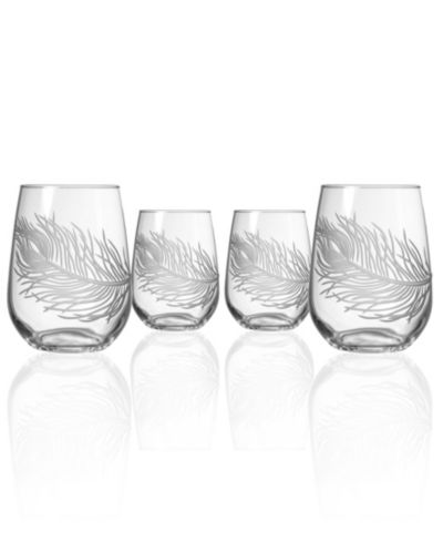 Rolf Glass Peacock Stemless Wine Tumbler 17oz - Set of 4 Glasses