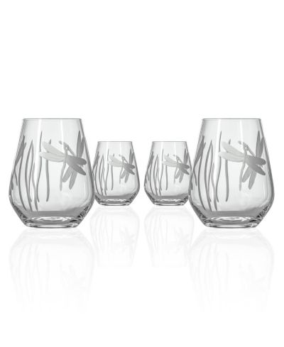 Rolf Glass Dragonfly Stemless Wine Tumbler 18oz - Set of 4 Glasses