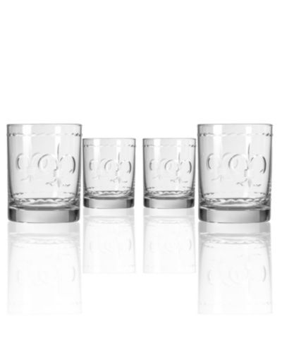 Rolf Glass Fleur De Lis Double Old Fashioned Glass 13oz - Set of 4 Glasses