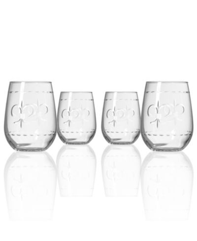 Rolf Glass Fleur De Lis Stemless Wine Tumbler 17oz - Set of 4 Glasses