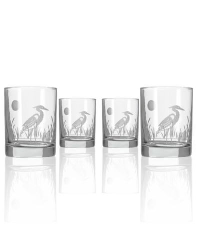 Rolf Glass Heron Double Old Fashioned Glass 13oz - Set of 4 Glasses