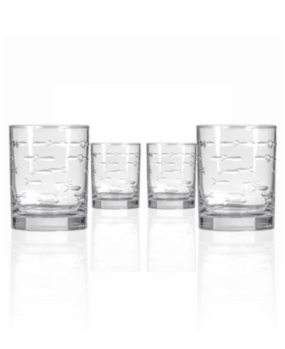 Rolf Glass School of Fish Double Old Fashioned Glass 13oz - Set of 4 Glasses