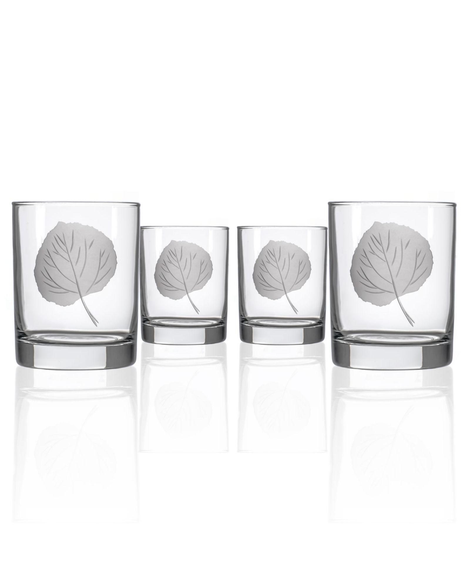 Rolf Glass Leaf Double Old Fashioned Glass 13 oz. - Set of 4 Glasses