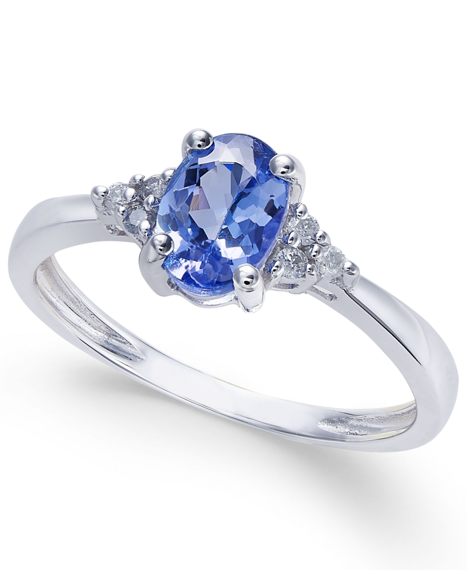 Кольцо с сапфиром (9/10 ct. t.w.) и бриллиантовыми вставками в 14k белом золоте
