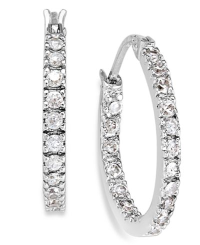 Giani Bernini Small Sterling Silver Earrings, Cubic Zirconia Hoop Earrings, 0.6", (3/4 ct. t.w.)