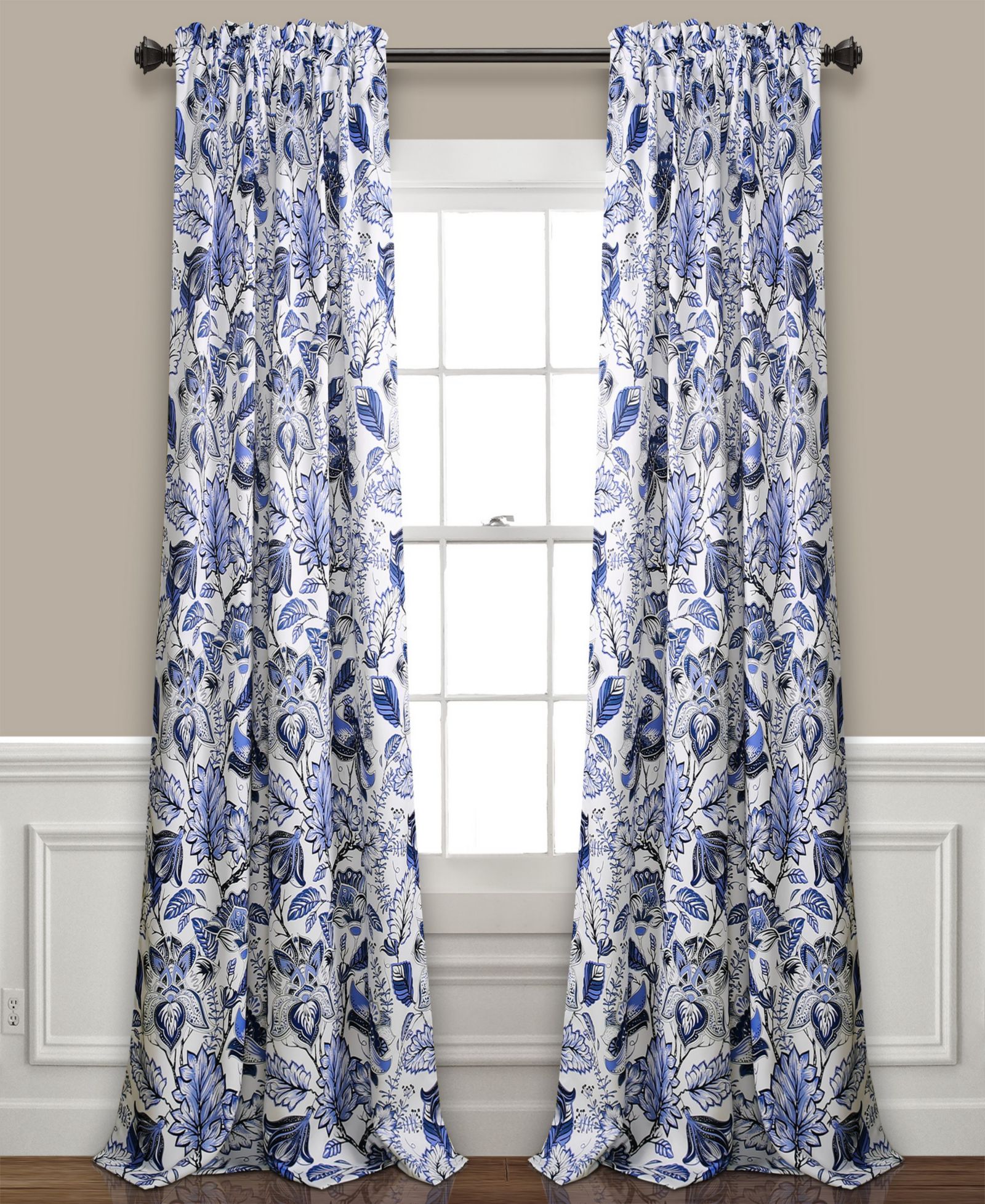 Lush Decor Cynthia Jacobean Room Darkening Window Curtain Panels Pair 52"W x 95"L+2" Floral Curtains for Living Room - Long Bedroom Curtains