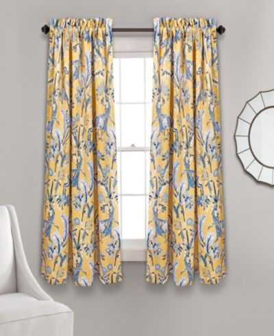 Панели для окон Lush Decor Dolores, пара, 52" W x 63" L, желтые - шторы с цветочным принтом и птицами