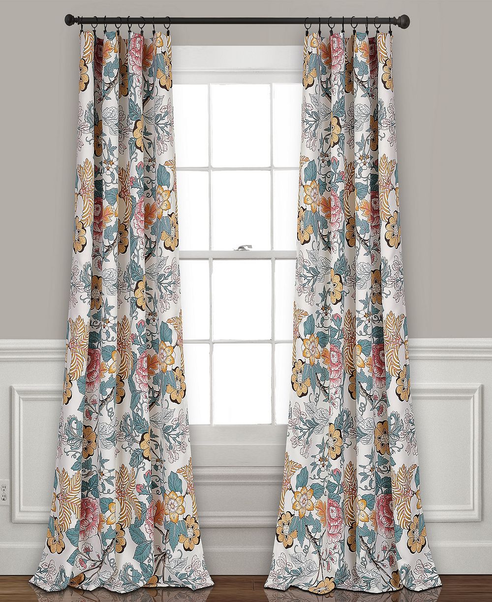 Lush Decor Sydney Light Filtering Window Curtain Panels, Pair, 52" W x 95" L, Blue & Yellow Drapes - Floral Curtains for Bedroom