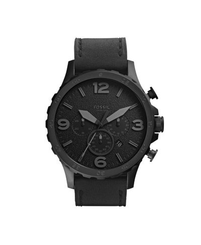 Fossil Мужеские часы Nate, черный кожаный ремешок