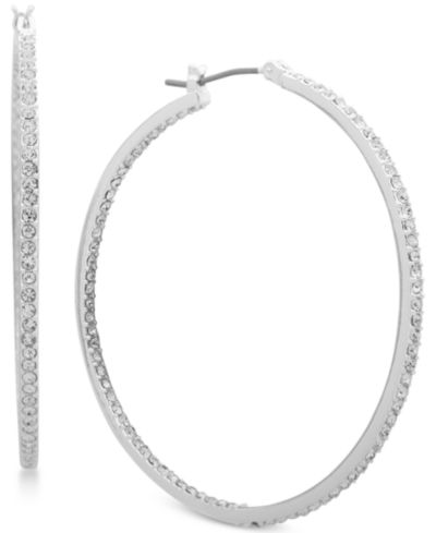 Серьги Lauren Ralph Lauren Silver-Tone Pavé In & Out Medium Hoop